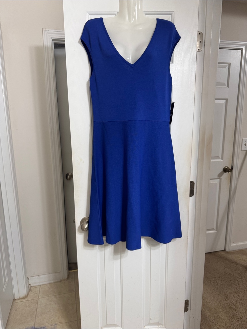 New York & Company Royal Blue V-Neck Fit & Flare Midi Dress